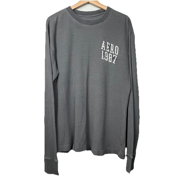 Aeropostale Y2K Waffle Distressed Long Sleeve Henley Gray 2000s VTG Gray Skater - Picture 1 of 13